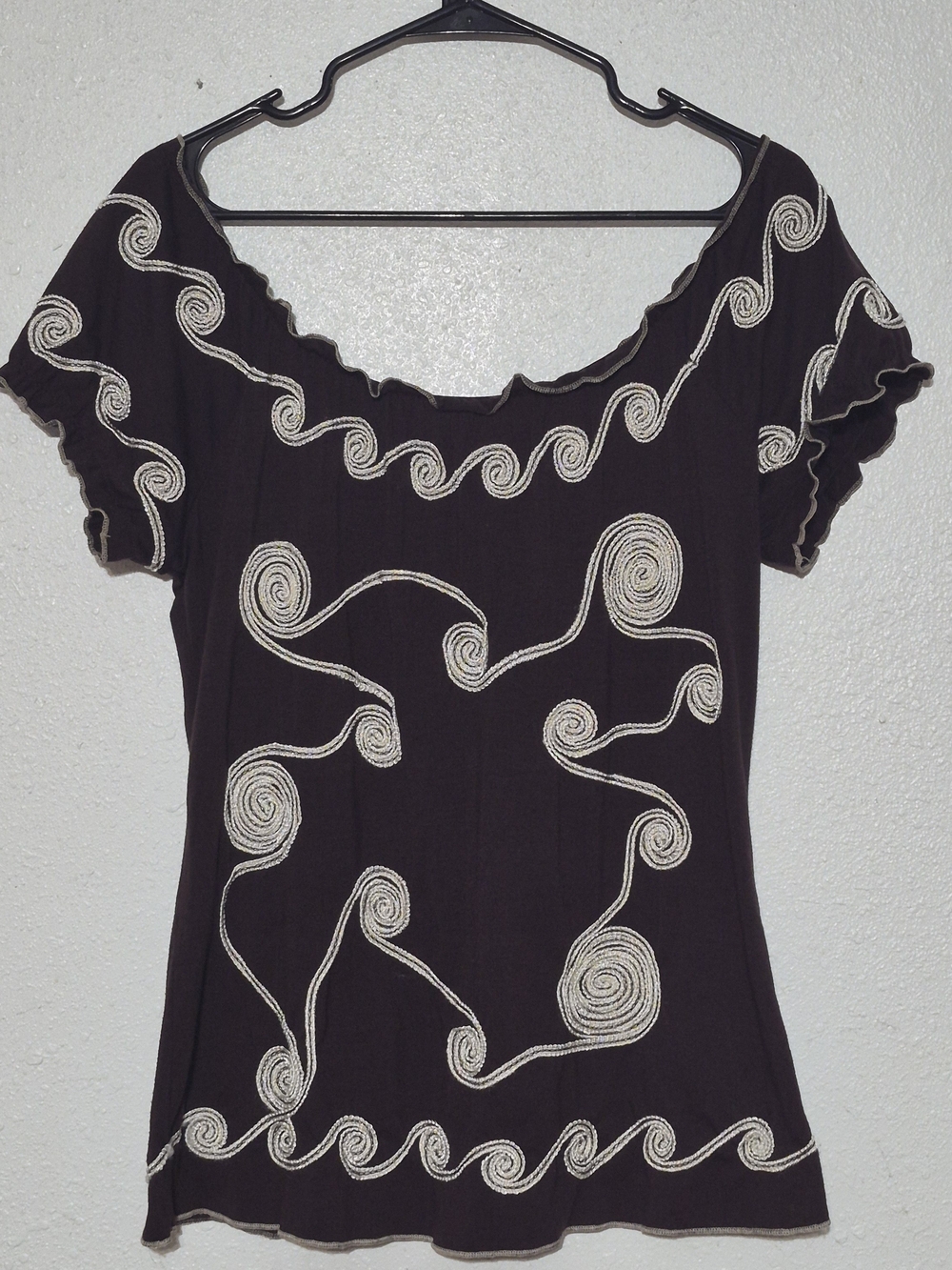 Y2K Lauren Michelle Whimsygoth Top  Soutache Swirl Embroidered Peasant Sz Med